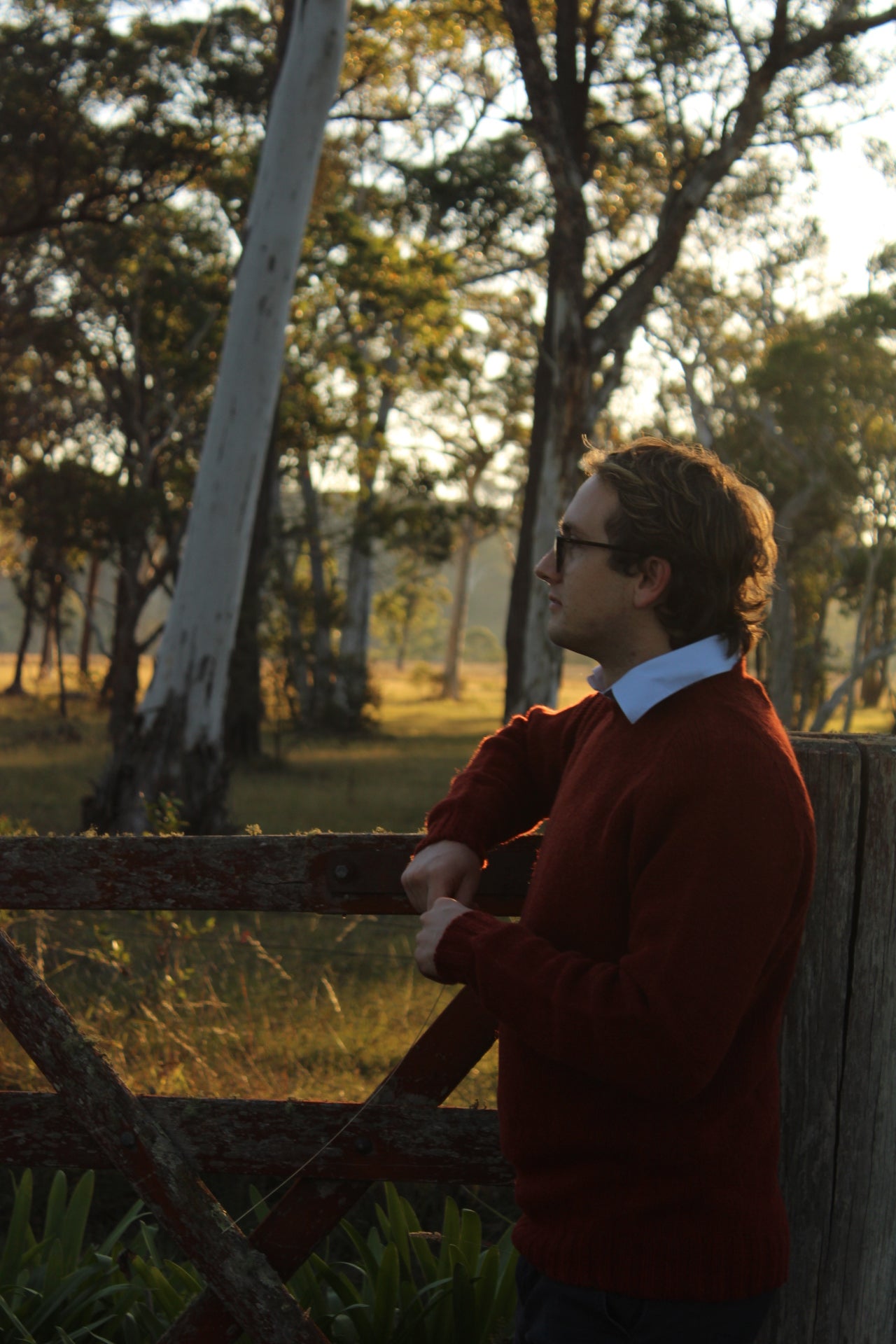 Harley of Scotland's Chunky Merino Crew Jumper in blaze red