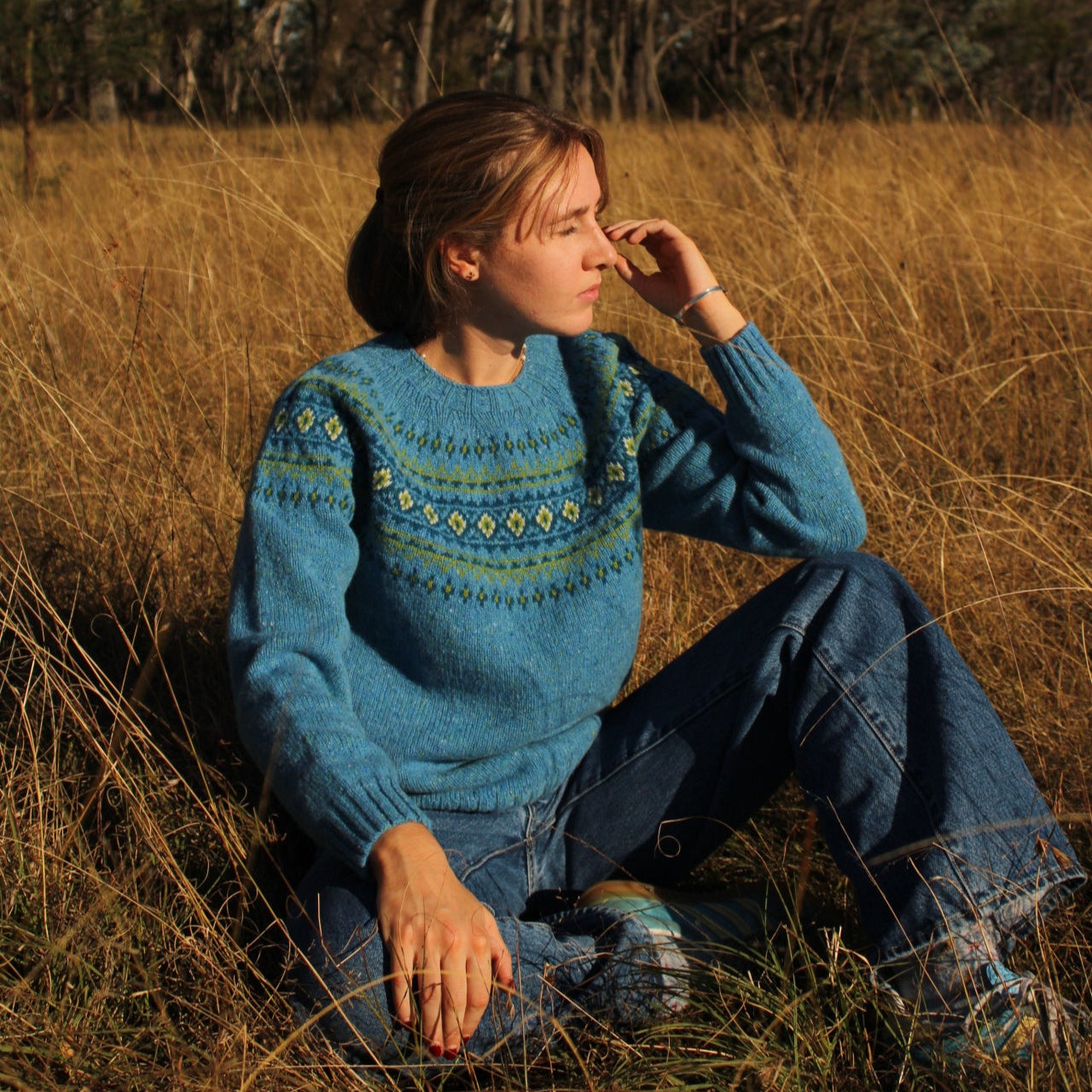 Harley of Scotland's Fair Isle Nep Jumper in Coll blue for women