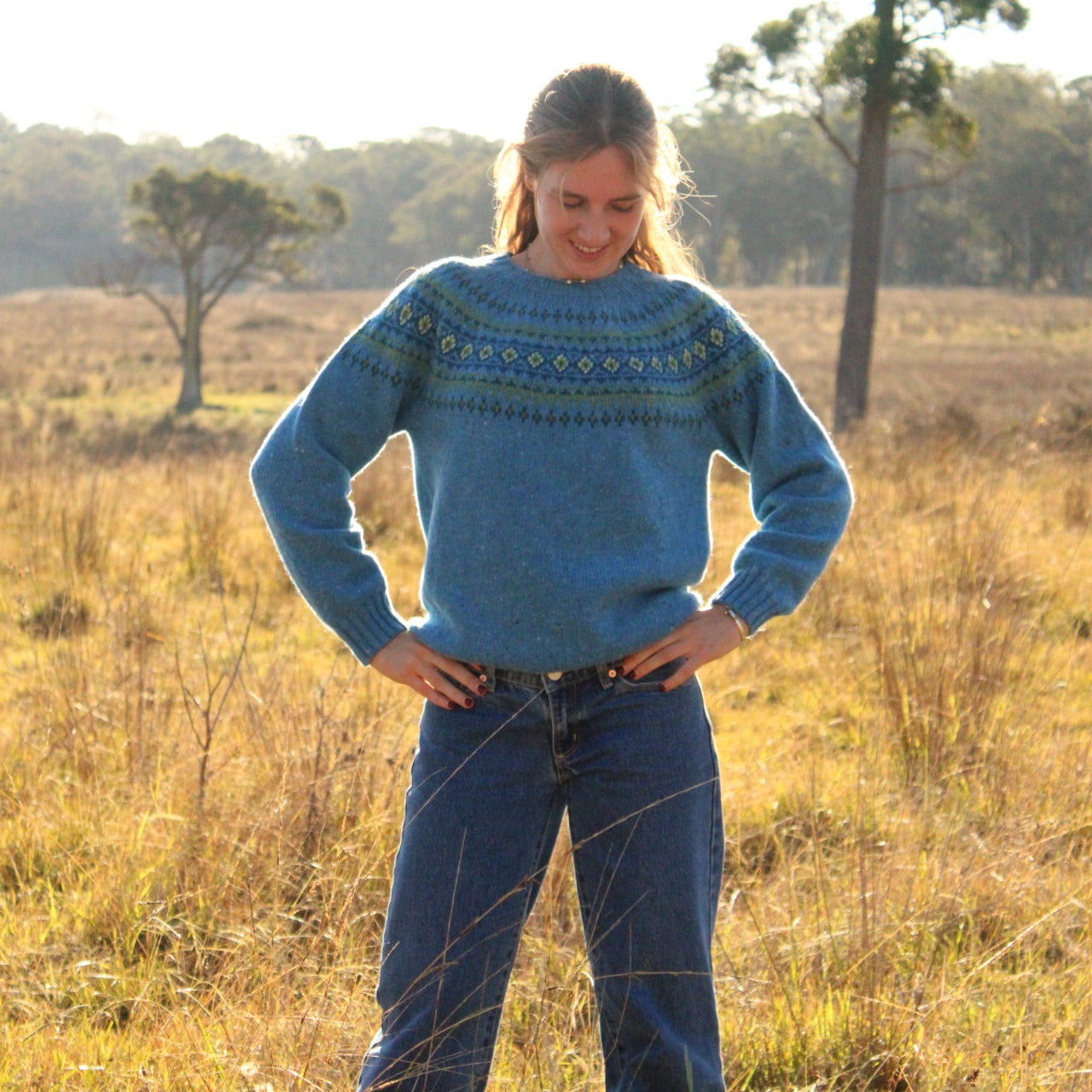 Harley of Scotland's Fair Isle Nep Jumper in Coll blue for women