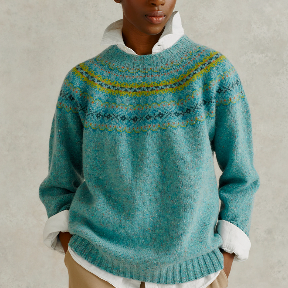Harley of Scotland's Woollen Nep Twist Fair Isle Jumper for women in Uist blue