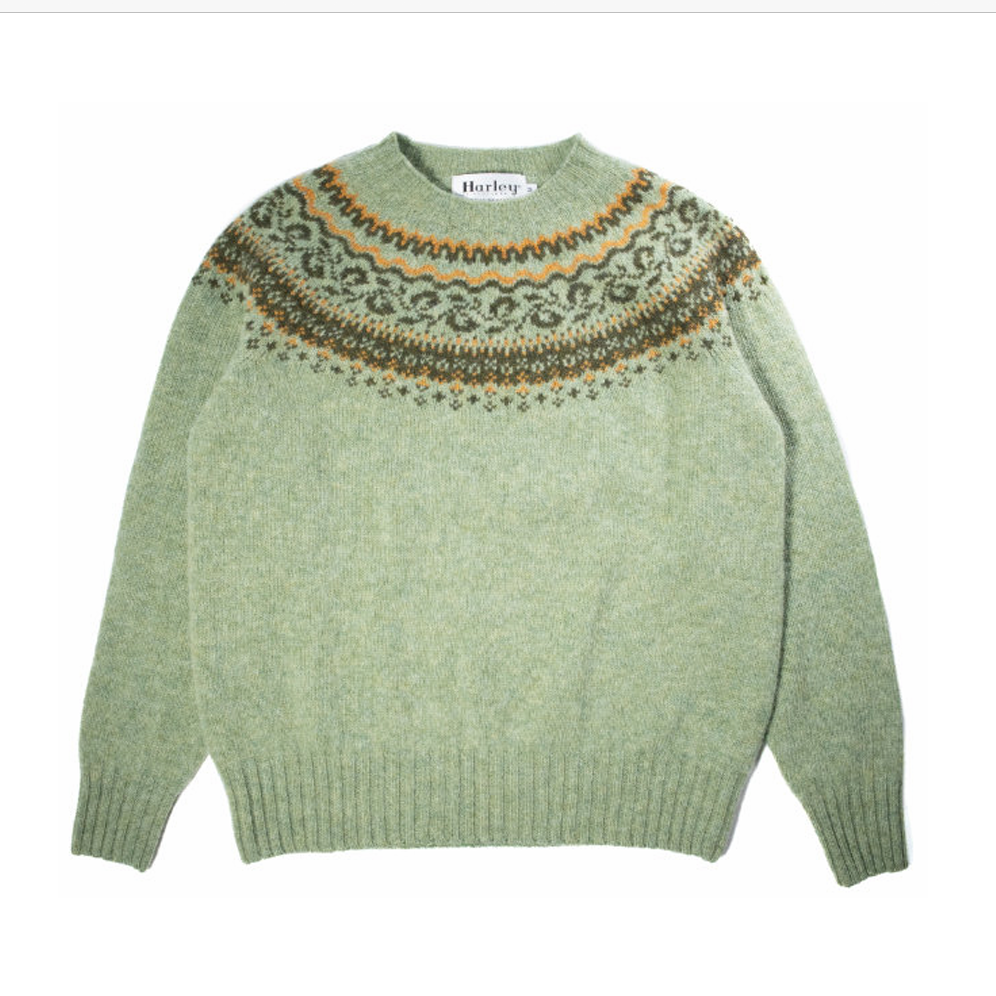 Woollen Soft green women's jumper with Fairisle pattern