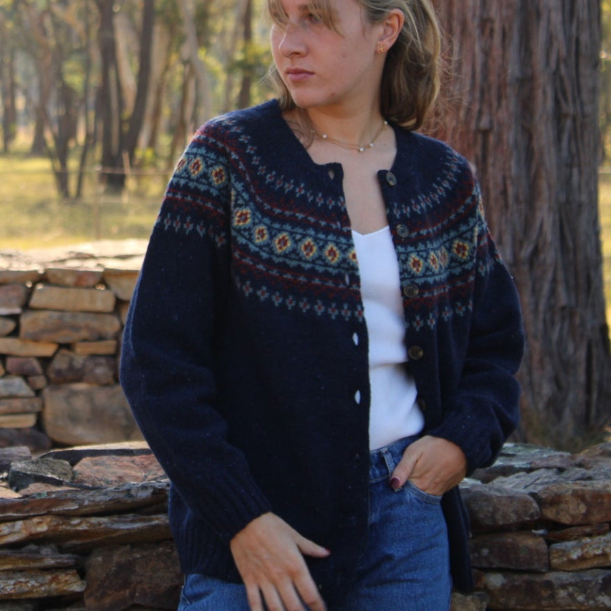Harley of Scotland's Nay Fair Isle Nep Cardigan, 100% Wool