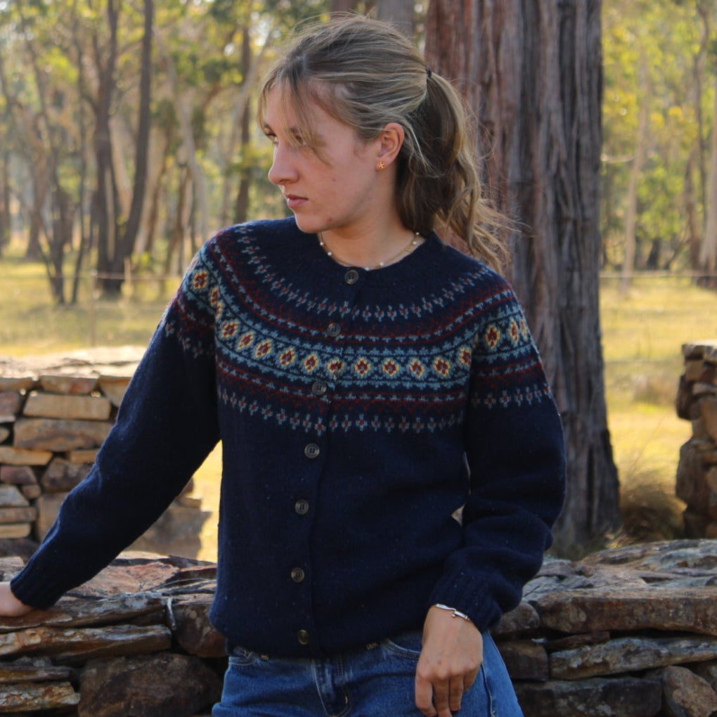 Harley of Scotland's Navy Fairisle Nep Cardigan for women