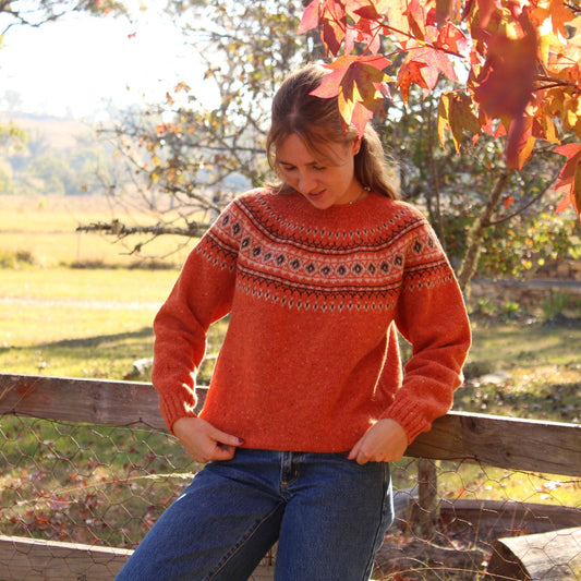 Fairisle Scottish knitwear from Harley in orange Oransay