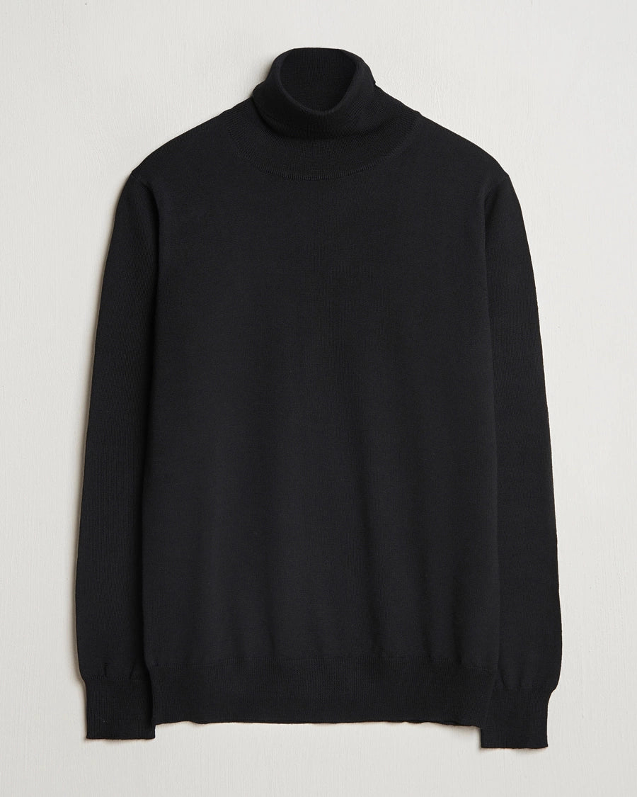Harley of Scotland - Men's Superfine Roll Neck Jumper - Black