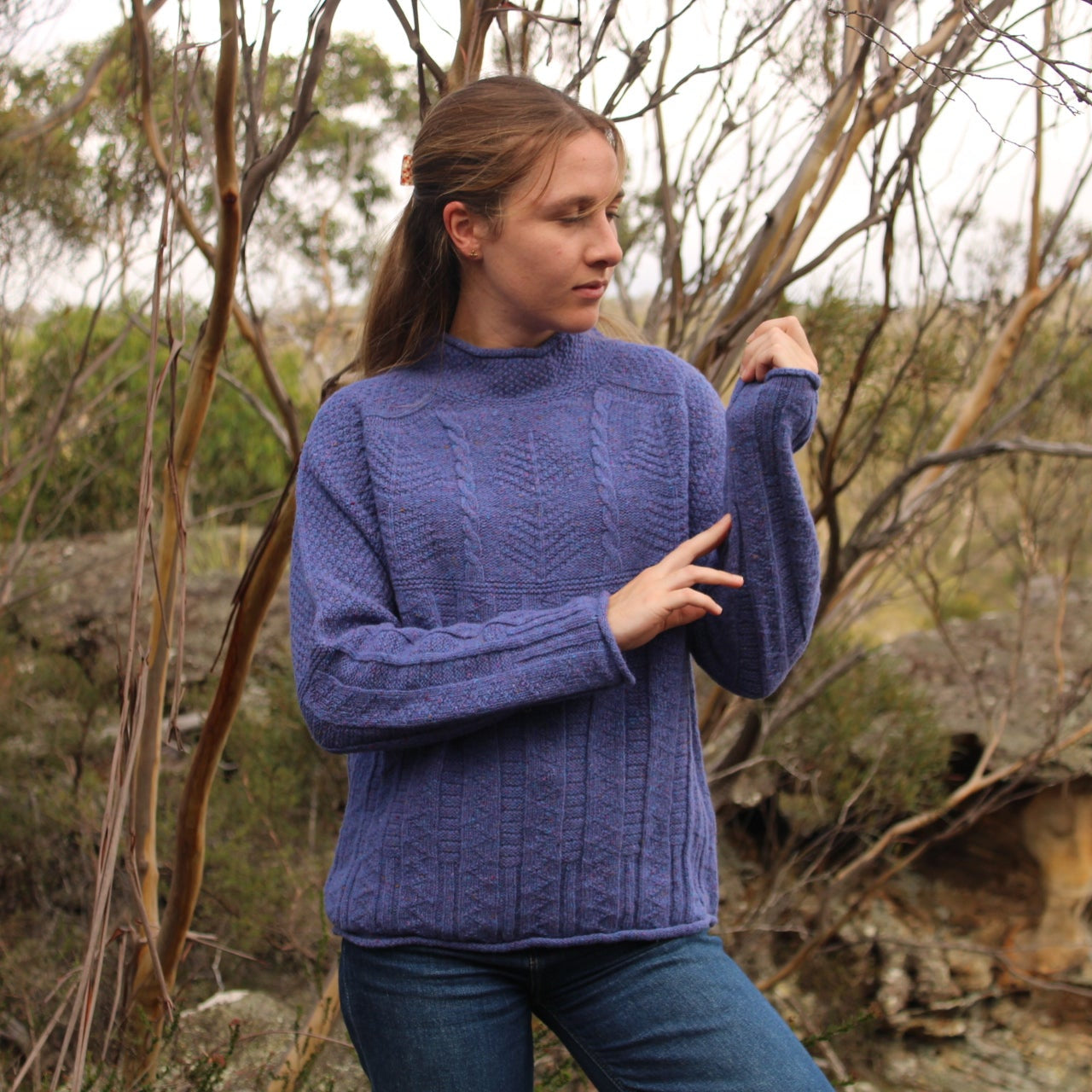 100% wool, women's Aran sweater from Harley of Scotland
