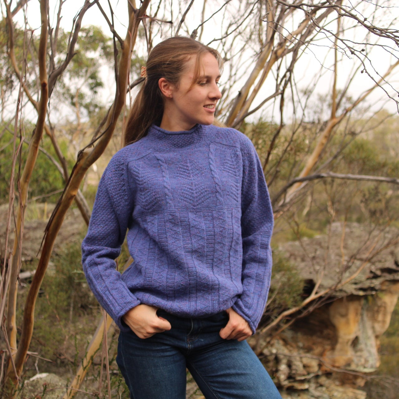 Wool jumper, Aran style in Vathsay from Harley of Scotland