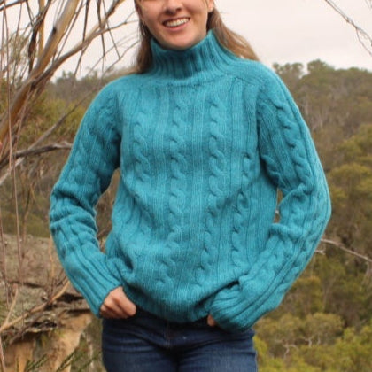 Quality knitwear from Harley of Scotland. Merino Wool Cable jumper for women