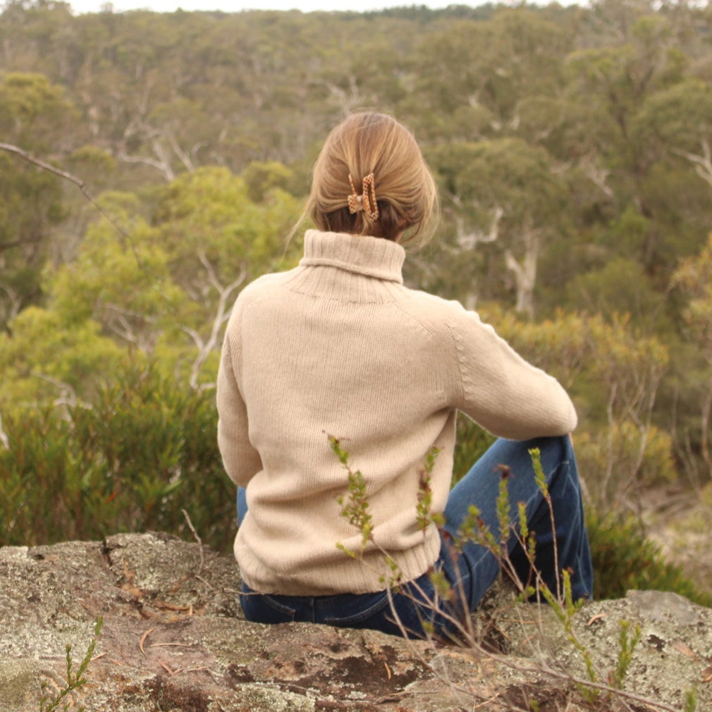 Harley of Scotland's Chunky turtle Neck jumper in oatmeal for women