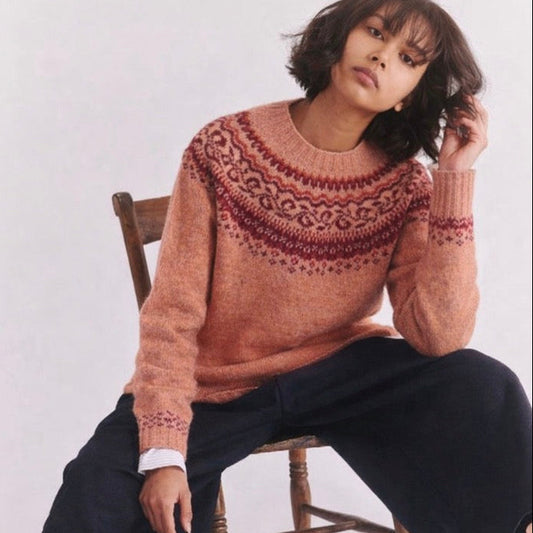 Harley of Scotland Scottish knitwear women’s Fairisle jumper. Wool.