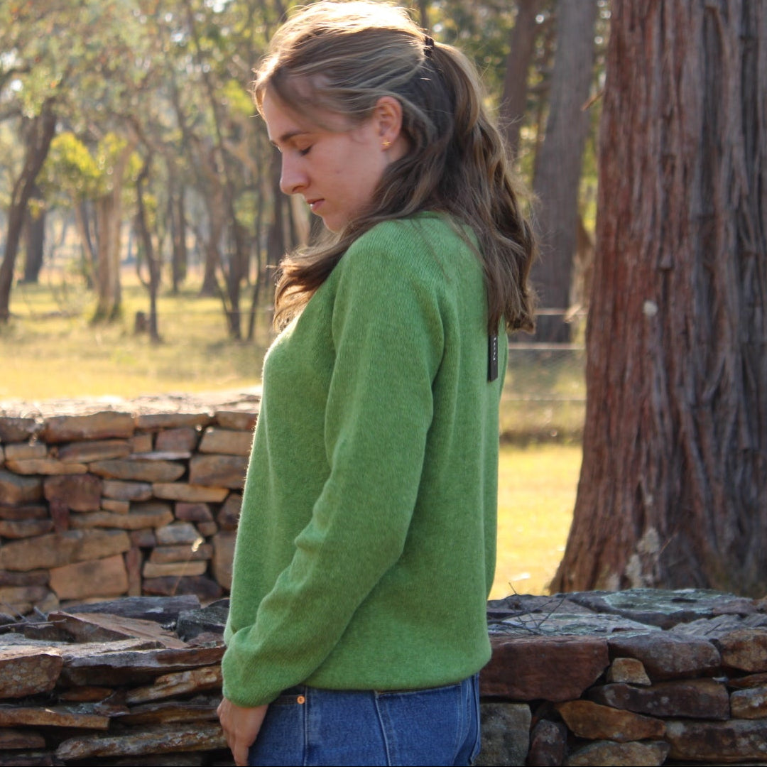 Harley of Scotland's Rollede Edge Tunic Sweater in Foliage Green for women