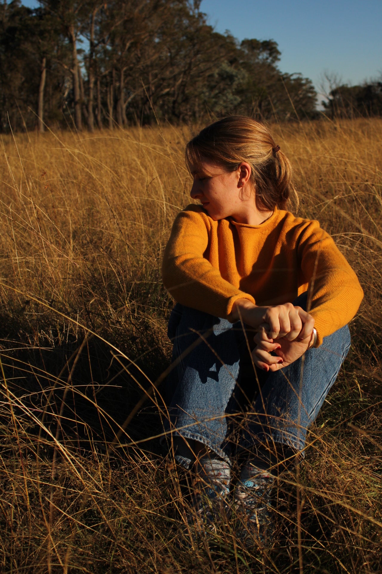Harley of Scotland's Rolled Edge Geelong wool Jumper for women in Tansy yellow