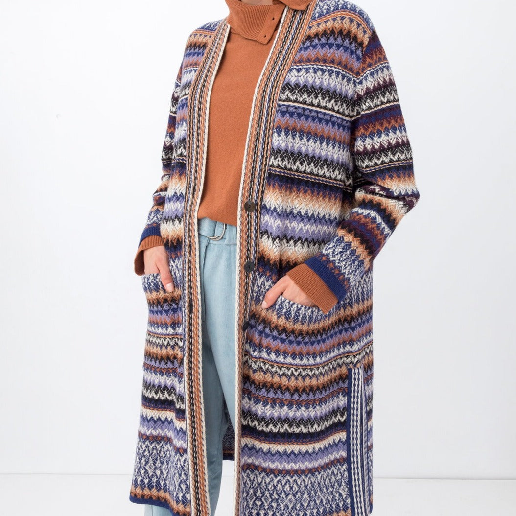 IVKO's coatigan in navy, maxi cardigan for women.