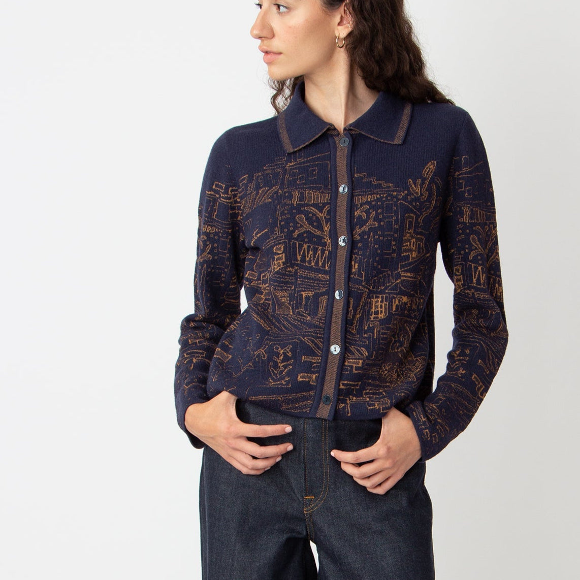 Jacquard jacket favela pattern in navy from Ivko woman