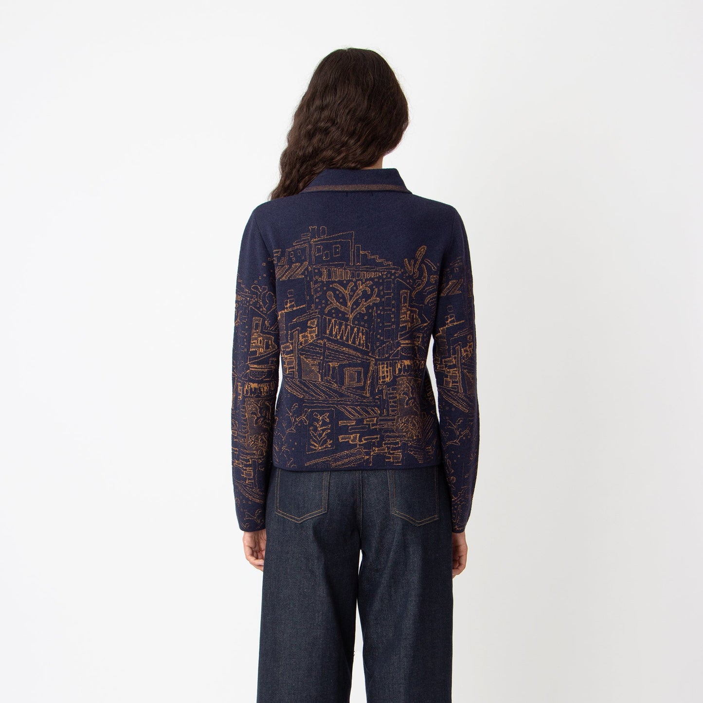 Jacquard jacket favela pattern in navy from Ivko woman