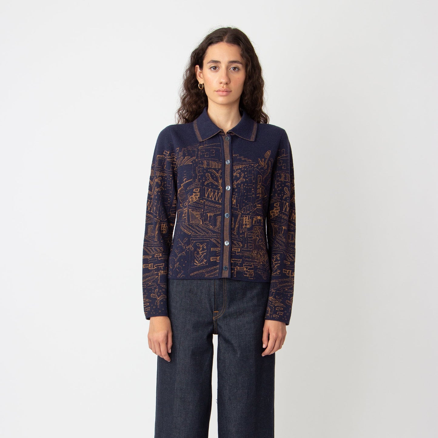 Jacquard jacket favela pattern in navy from Ivko woman