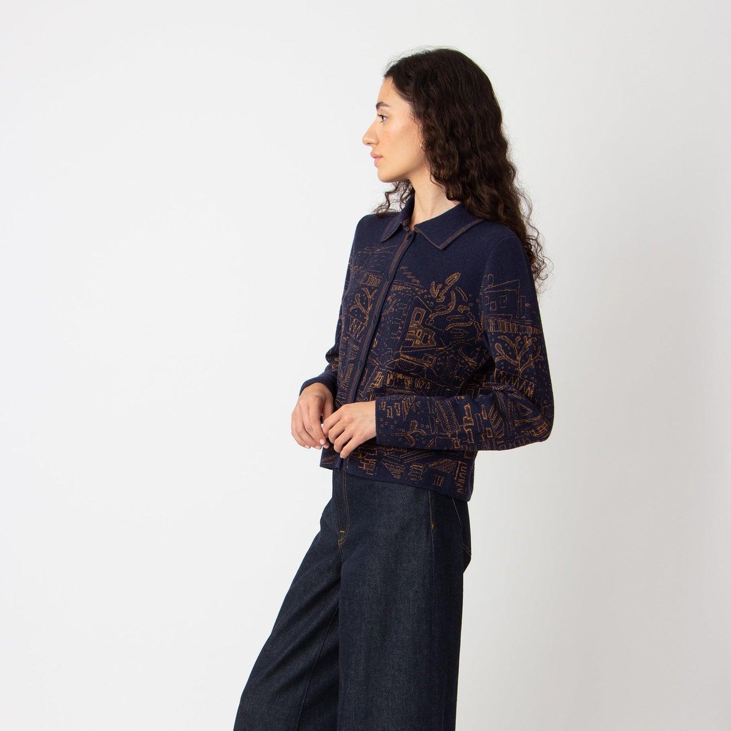 Jacquard jacket favela pattern in navy from Ivko woman