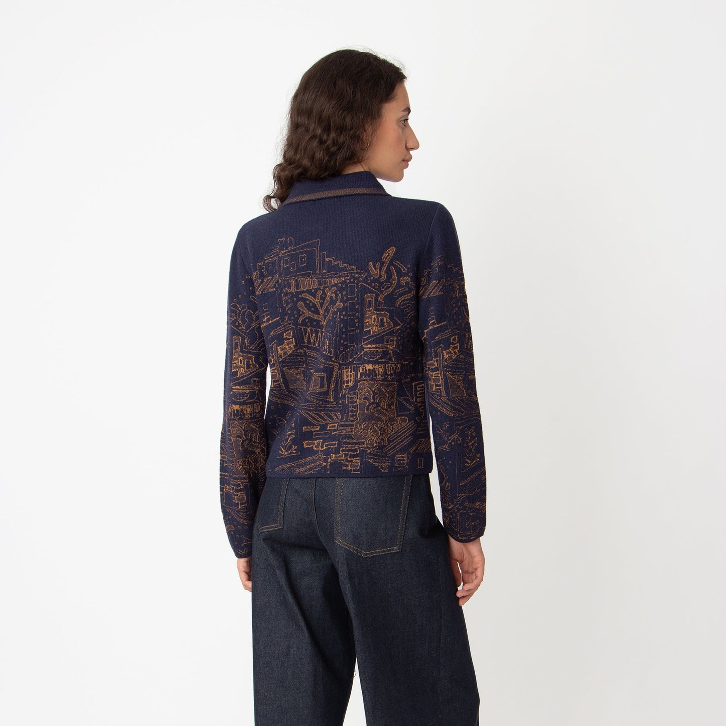Jacquard jacket favela pattern in navy from Ivko woman