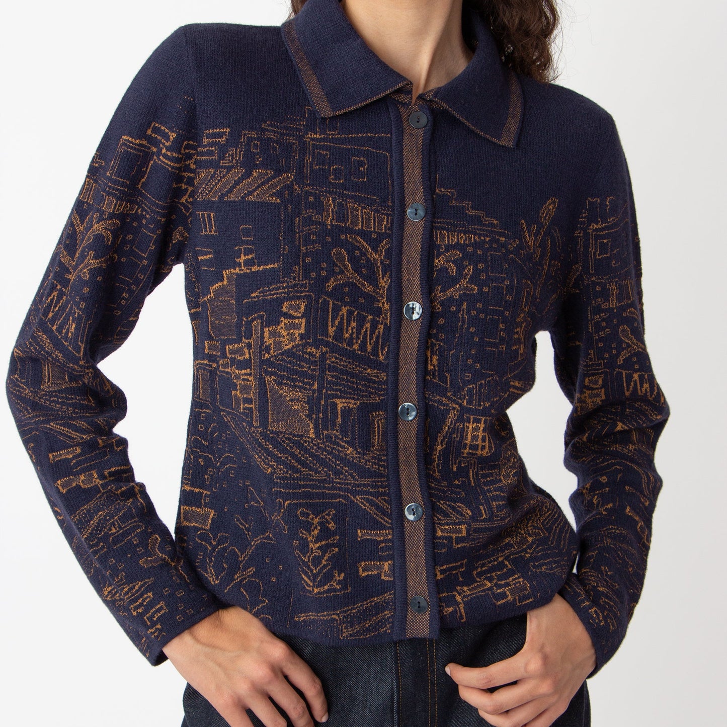 Jacquard jacket favela pattern in navy from Ivko woman