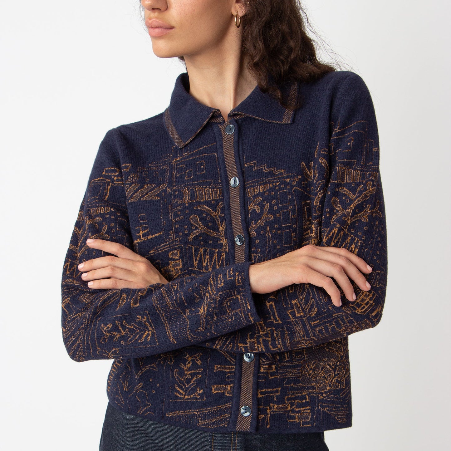 Jacquard jacket favela pattern in navy from Ivko woman