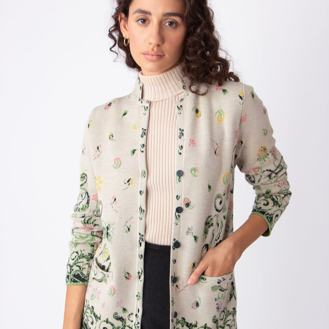 Wool blend knitted jacket with a floral pattern from IVKO Woman