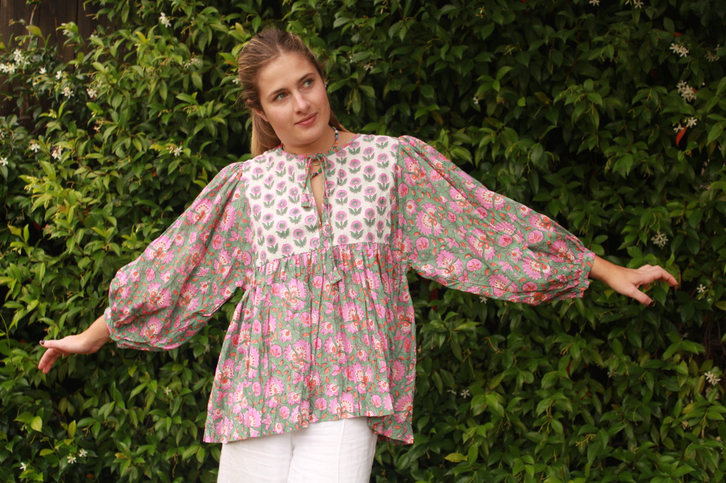 Mandalay Designs Picnic Top for women, with sleeves