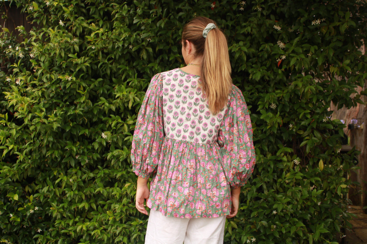 Mandalay Designs Picnic Top for women, back view of women's summer top
