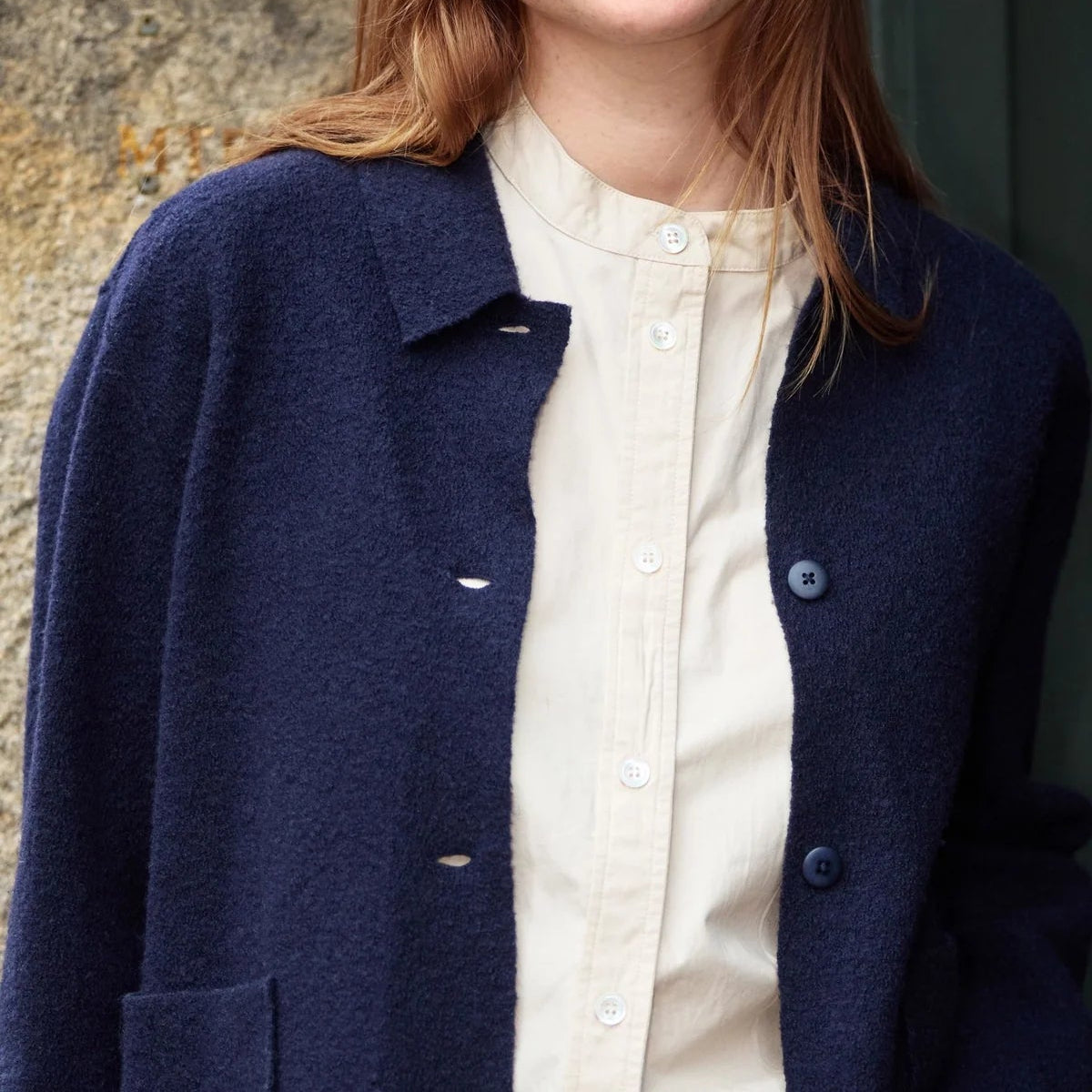 Mansted Navy Jacket in 100% boiled wool. Quality knitwear to keep you warm.