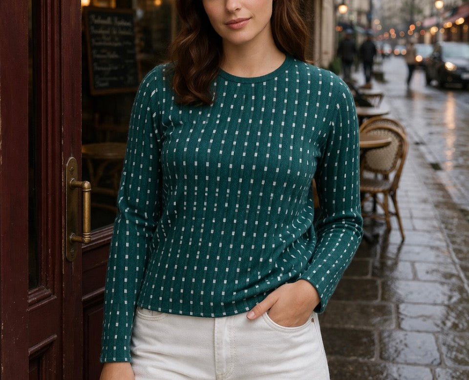 Mansted top in green. Quality woollen knitwear.