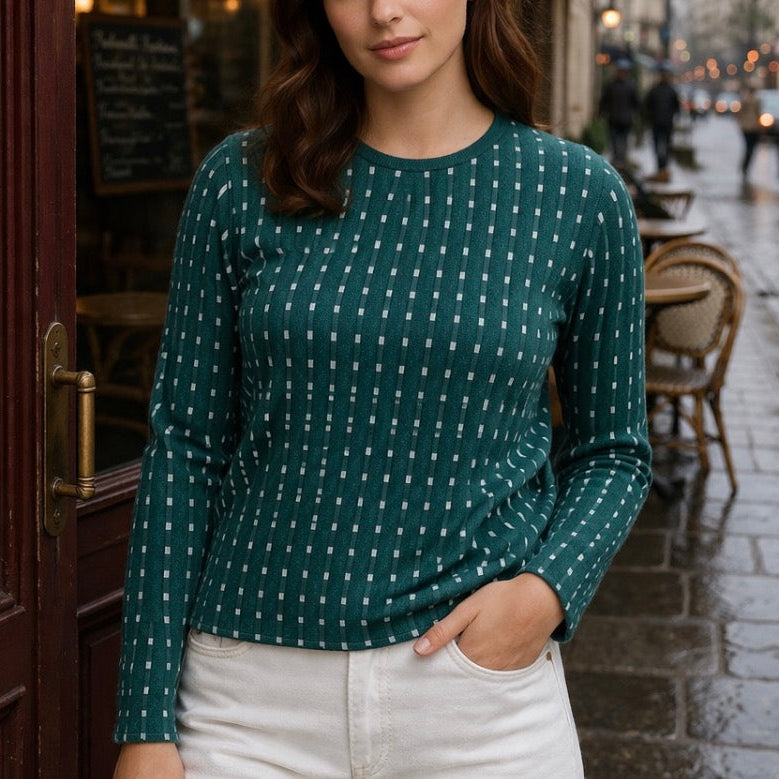 Mansted top in green. Quality woollen knitwear.