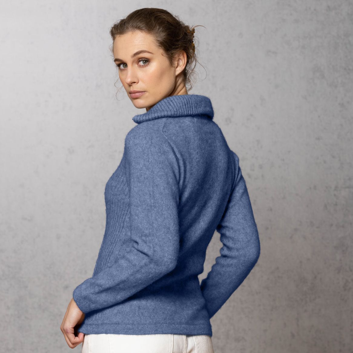 Noble Wilde's blue, possum and merino, zip cardigan