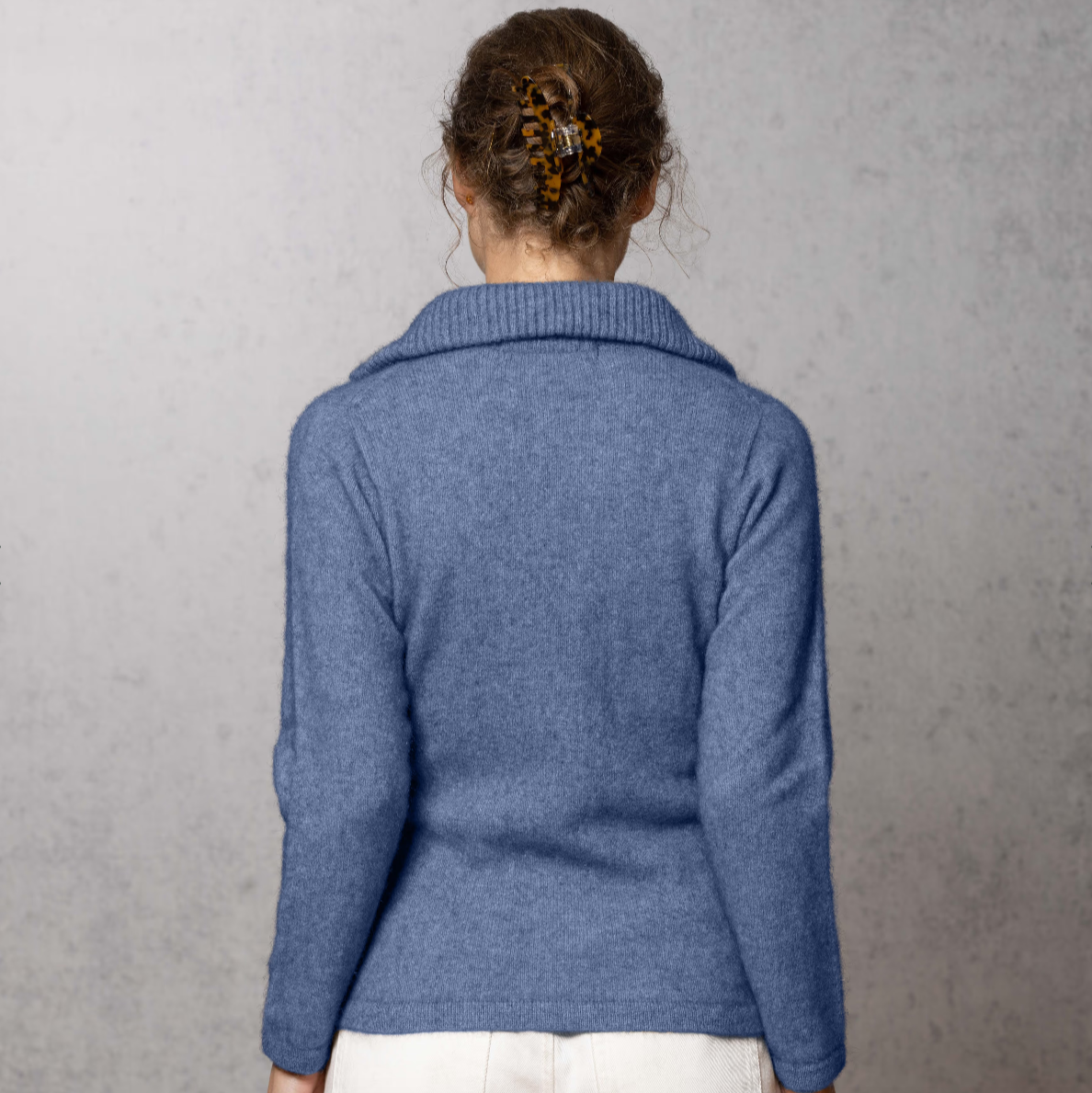 Noble Wilde's blue, possum and merino, zip cardigan