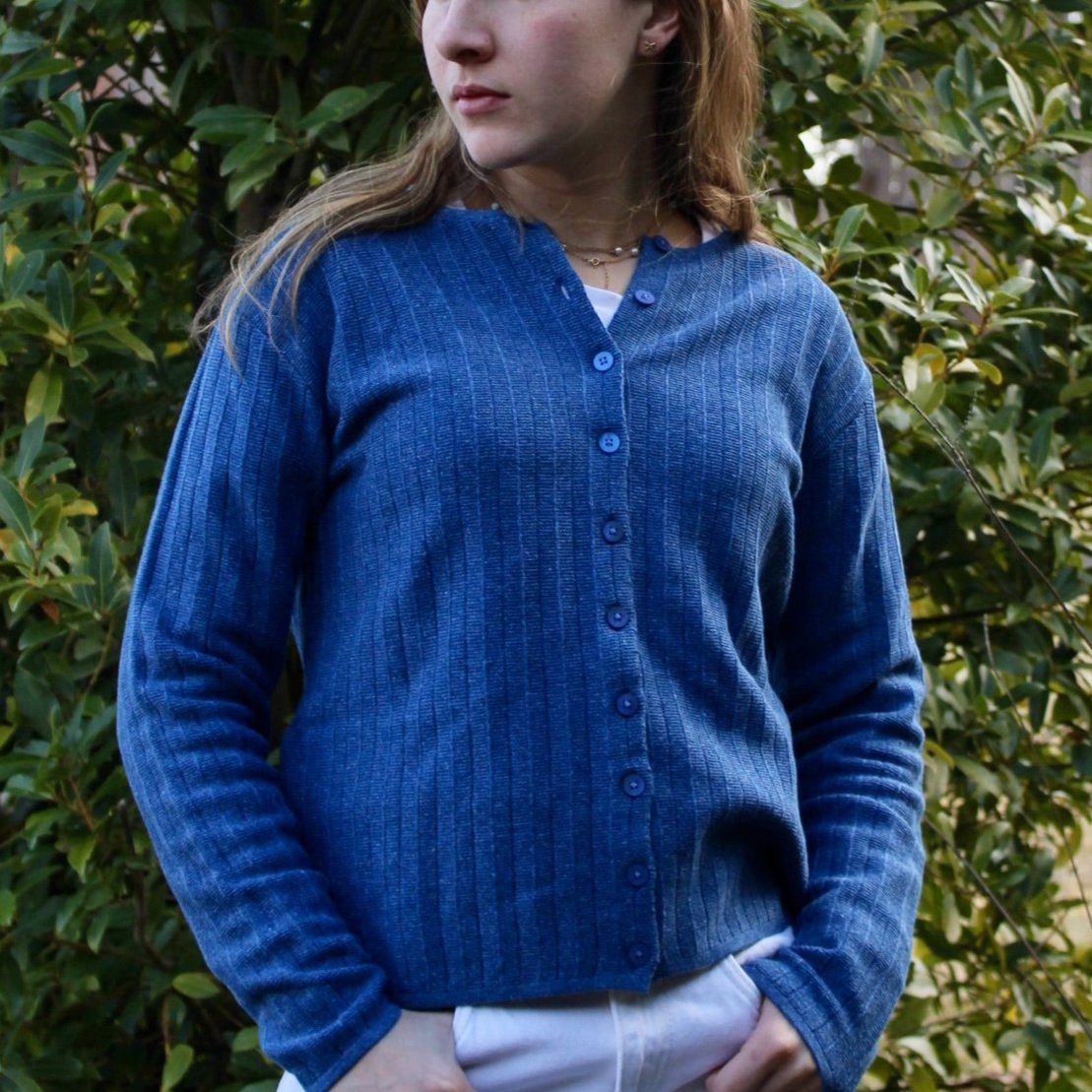 Charlotte Mansted's Sapho cotton Cardigan in Blue Twist