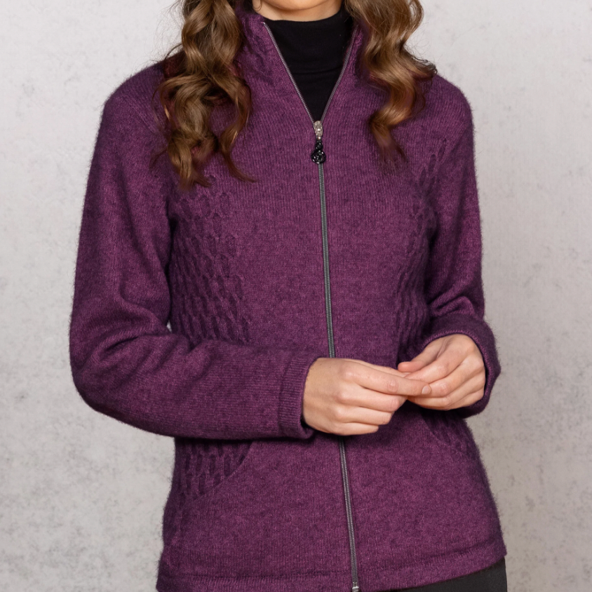 Noble Wilde's Possum Honeycomb zip Jacket in Twilight purple
