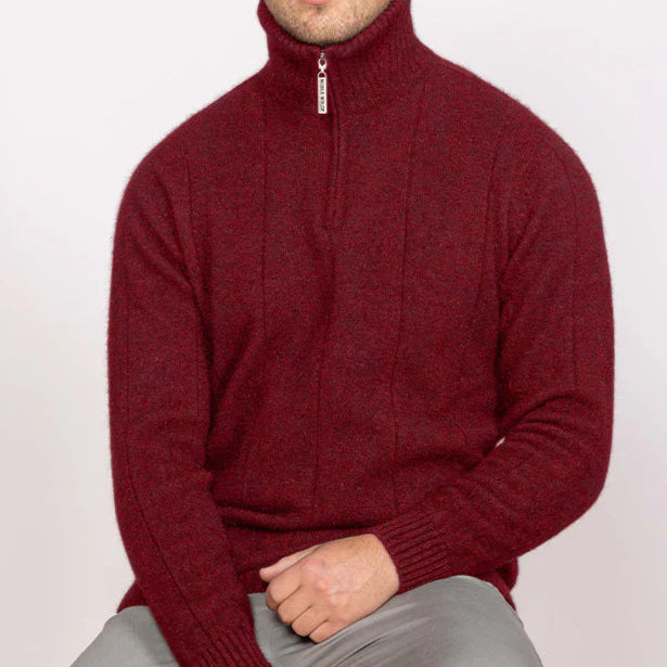 Noble Wilde Possum knitwear Men's 1/4 zip in red.