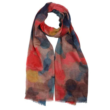 Multicolored scarf with abstract pattern merino wool and silk