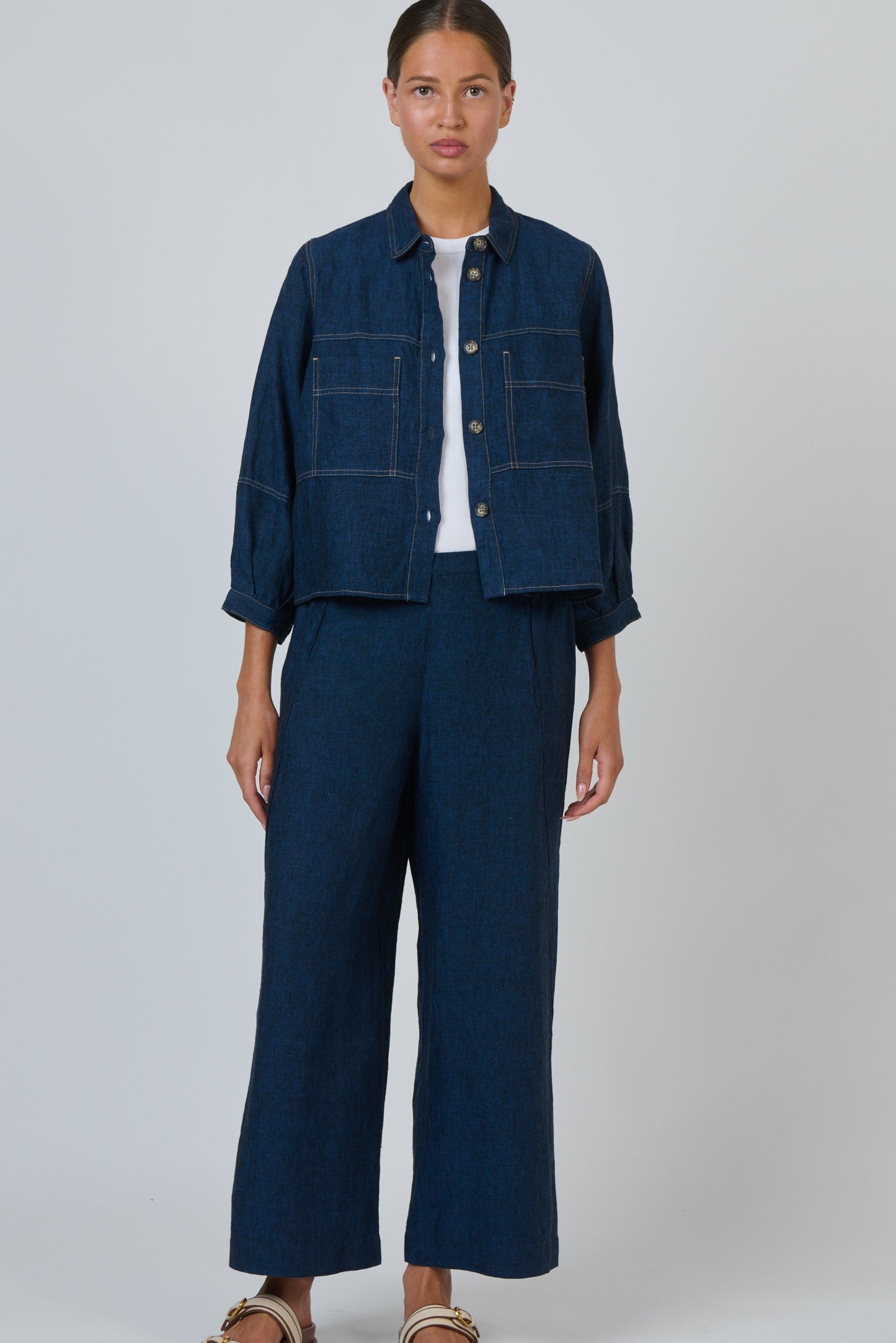Naturals by O&J Navy pants and jacket in Linen