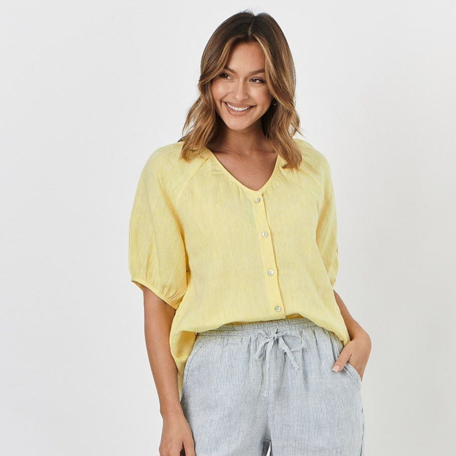 Vee Linen Top Naturals by O&J in Zest
