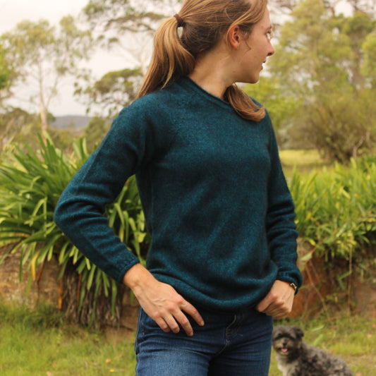 Possum wool jumper for women in blue. Noble Wilde