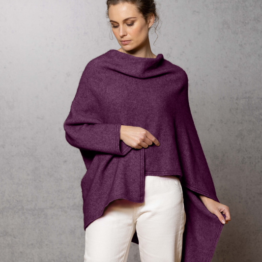 Women's possum poncho from Noble Wilde in purple
