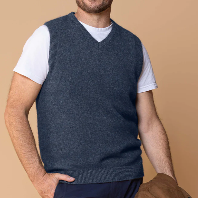 Possum men's knitted vest in Blue