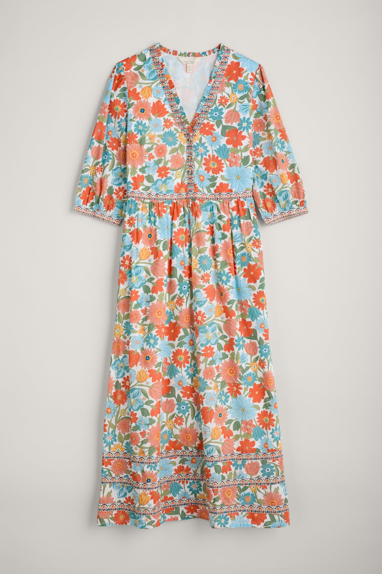 SEASALT Blue Hills Border Dress in Flowering Blooms Chalk, flat lay of summer dress