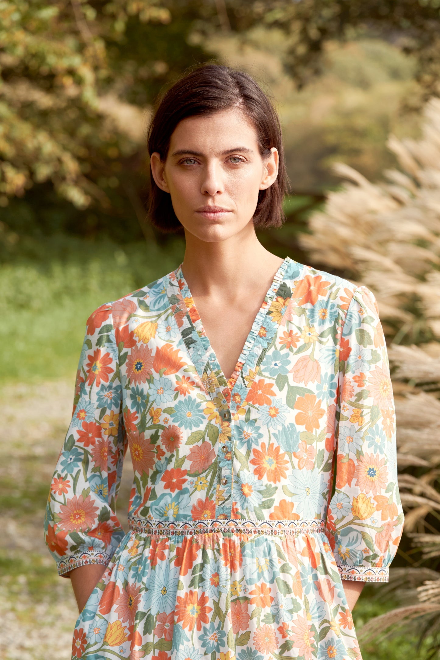 SEASALT Blue Hills Border summer Dress in Flowering Blooms Chalk