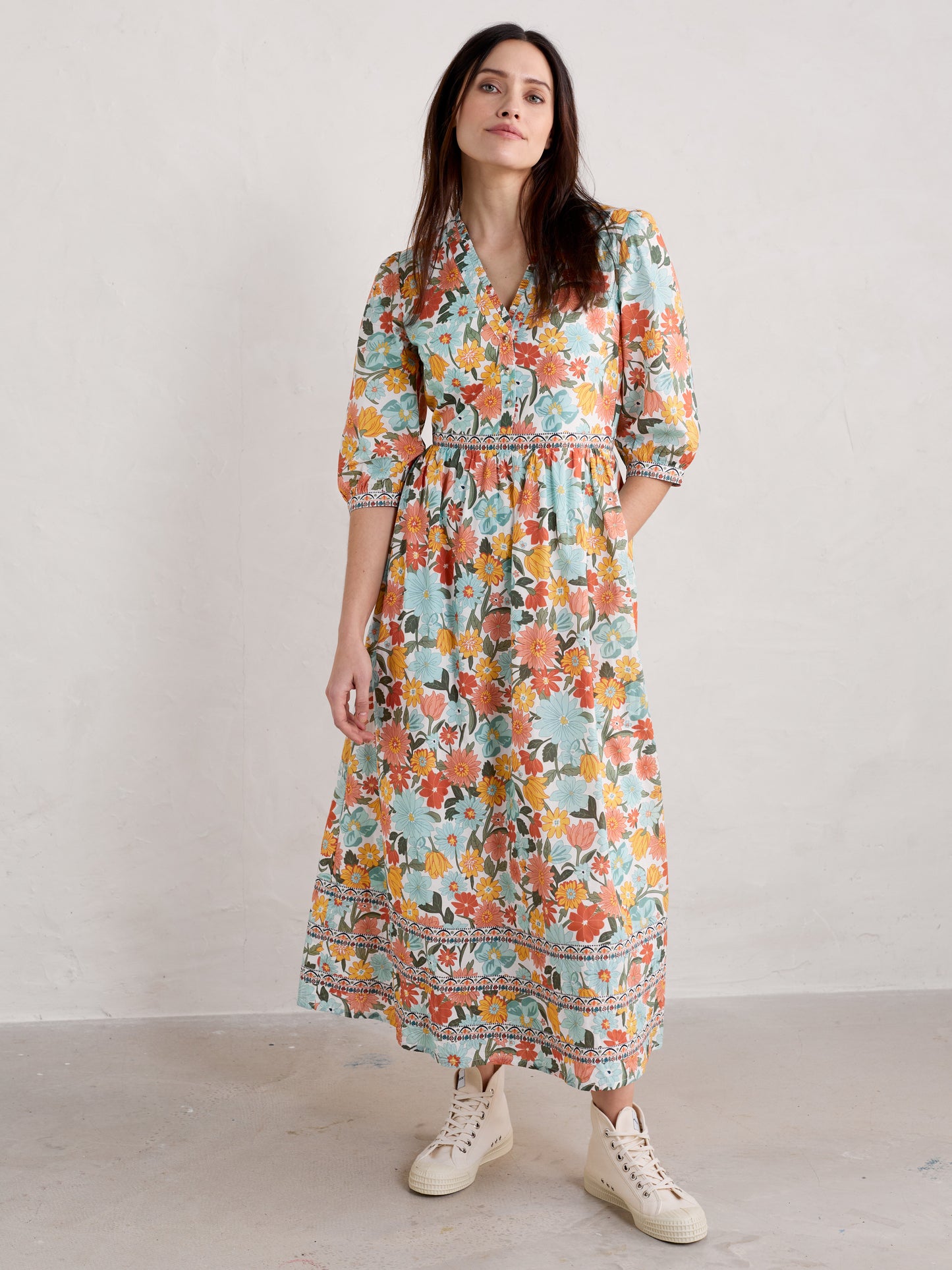SEASALT Blue Hills Border Dress in Flowering Blooms Chalk