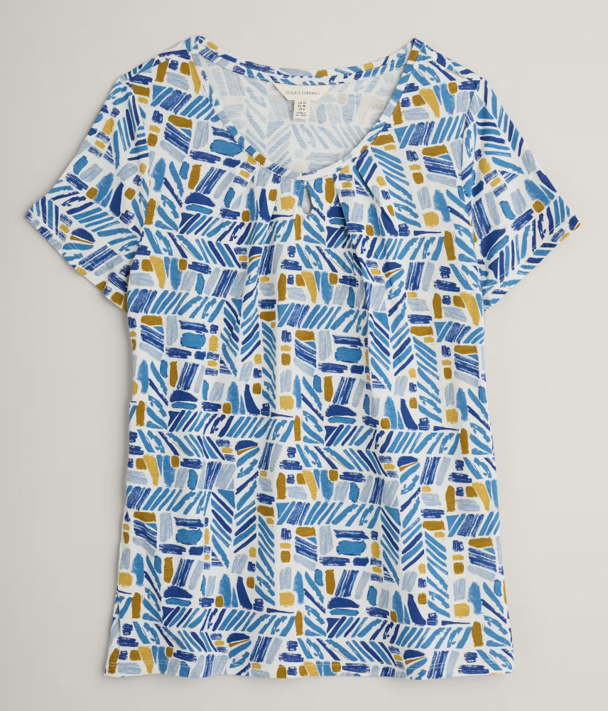SEASALT Appletree Top in Hedging Marks Saltwater, flat lay