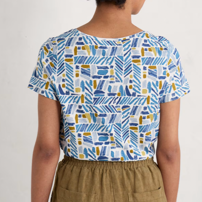 SEASALT Appletree Top in Hedging Marks Saltwater, back view