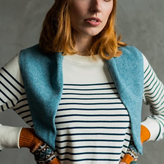 Triangle Scarf knitted in soft Merino wool - teal green. Scottish knitwear, small production.