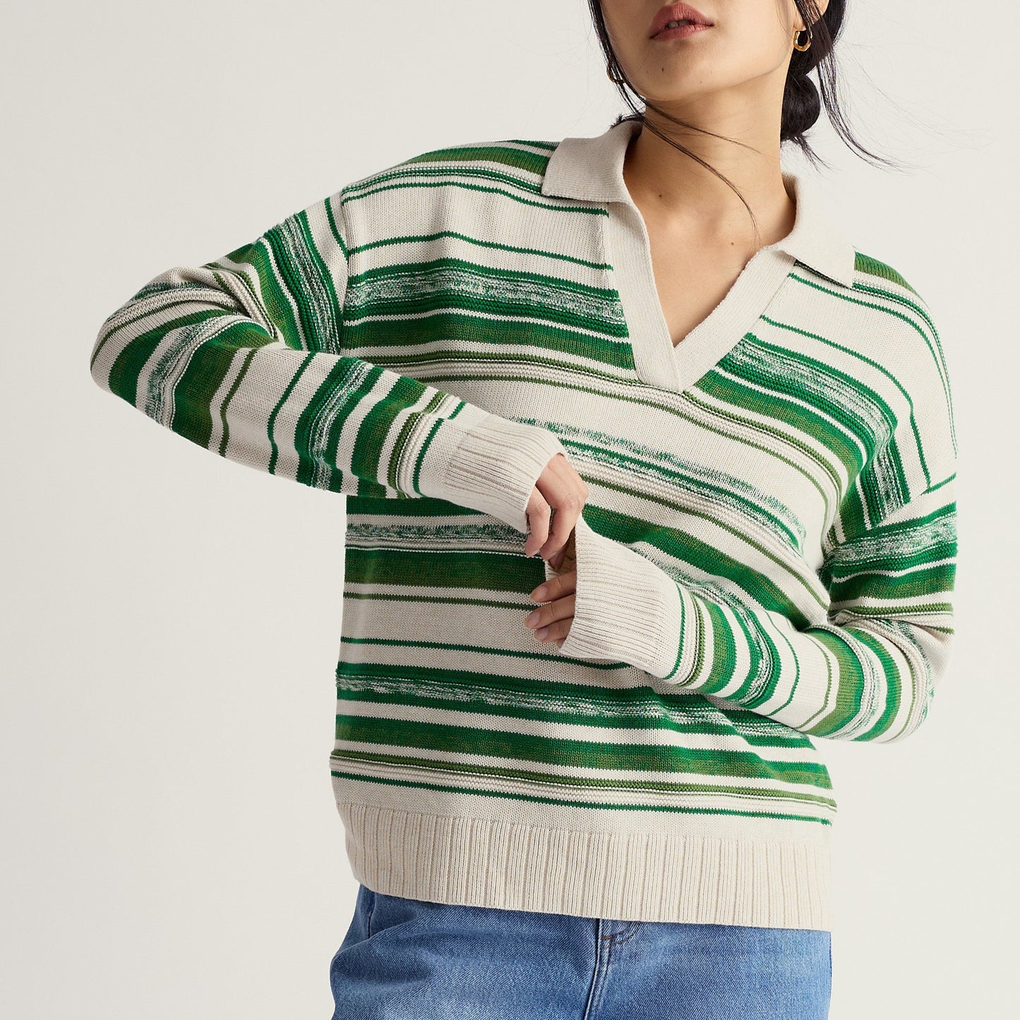 Seasalt Organic Cotton Jumper Bright Green Stripes