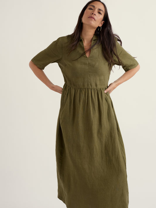 Seasalt Cornwall linen dress in khaki