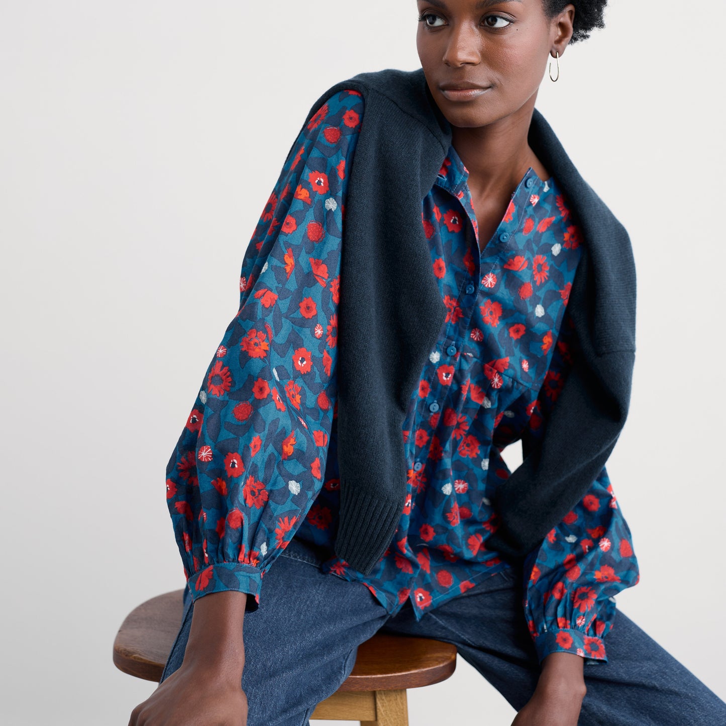 Seasalt Thornapple Cotton Shirt with floral pattern